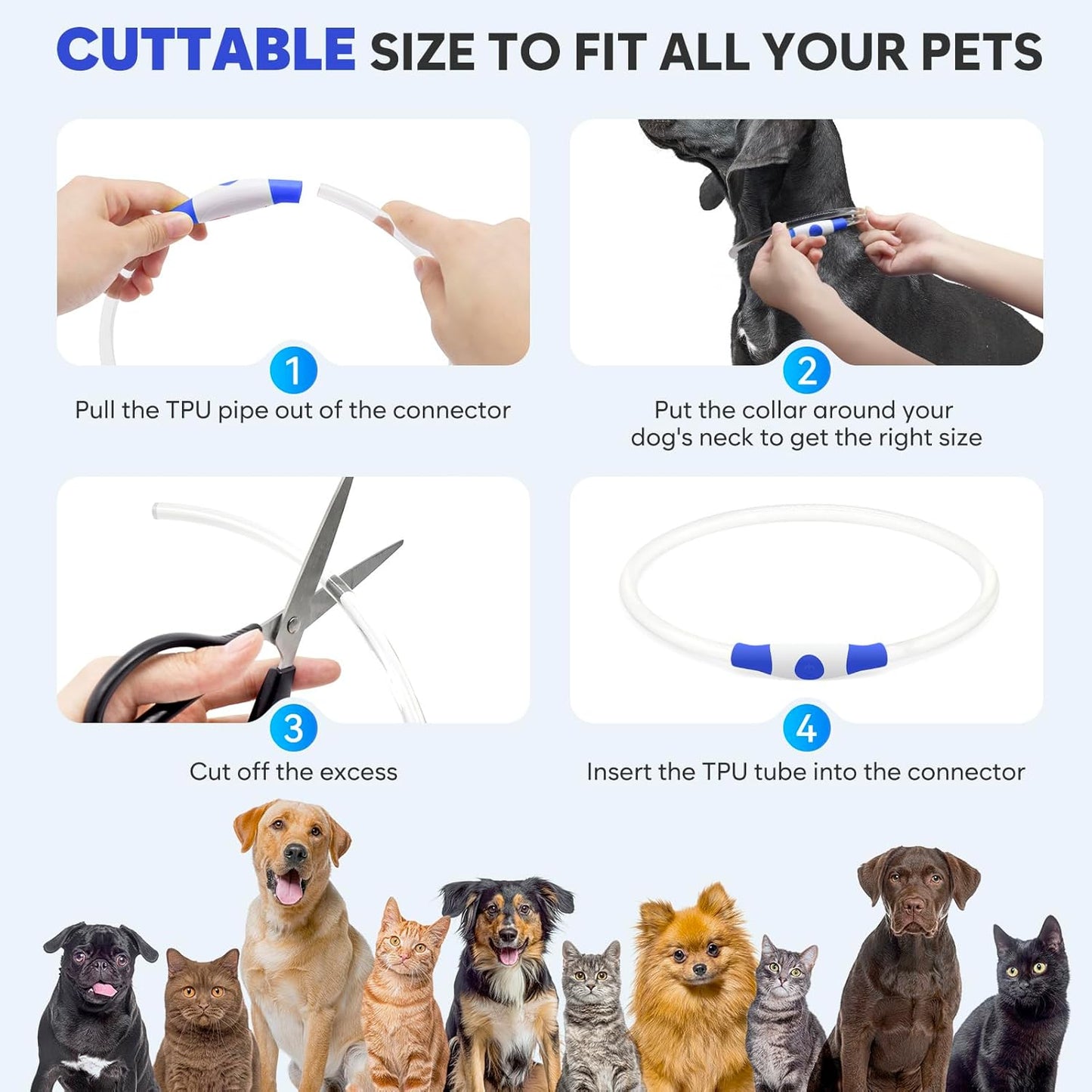 Light up Dog Collar - Waterproof LED Dog Collar Rechargeble, TPU Cuttable Glow in the Dark Safety Dog Lights for Night Walking(Blue)