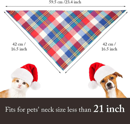 12 Piece Christmas Dog Bandanas Plaid Pet Bandanas Scarf Triangle Bibs Kerchief Washable Reversible Adjustable Pet Costume Accessories for Small Large Dogs and Cats(Lattice Graphic)