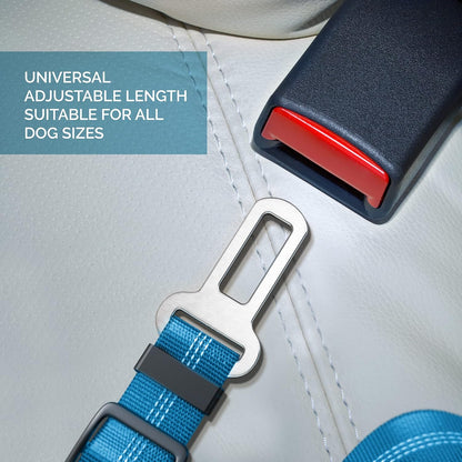 Adjustible Car Harness | Seat Belt for Pets with Elastic Bungee Buffer | Essential Travel Accessories | Dog Leash Safety Restraint | Elastic (Blue)