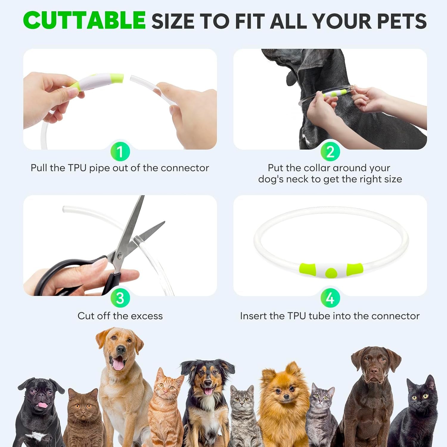 Led Dog Collar - Waterproof Lighted Pet Collar Rechargeable for Night, TPU Cuttable Light up Doggie Collar for Small, Medium, Large Dogs Walking (Green)