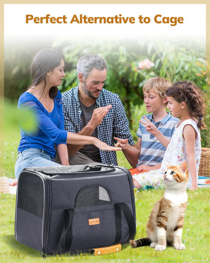 Cat Carrier - Cat Carrier Soft for Medium or Large Cats up to 20Lbs, with Dual-Sided Cushion, Secure Buckle and Foldable Bowl, Dog Carriers for Small Dogs - Pet Carrier (Dark Gray)