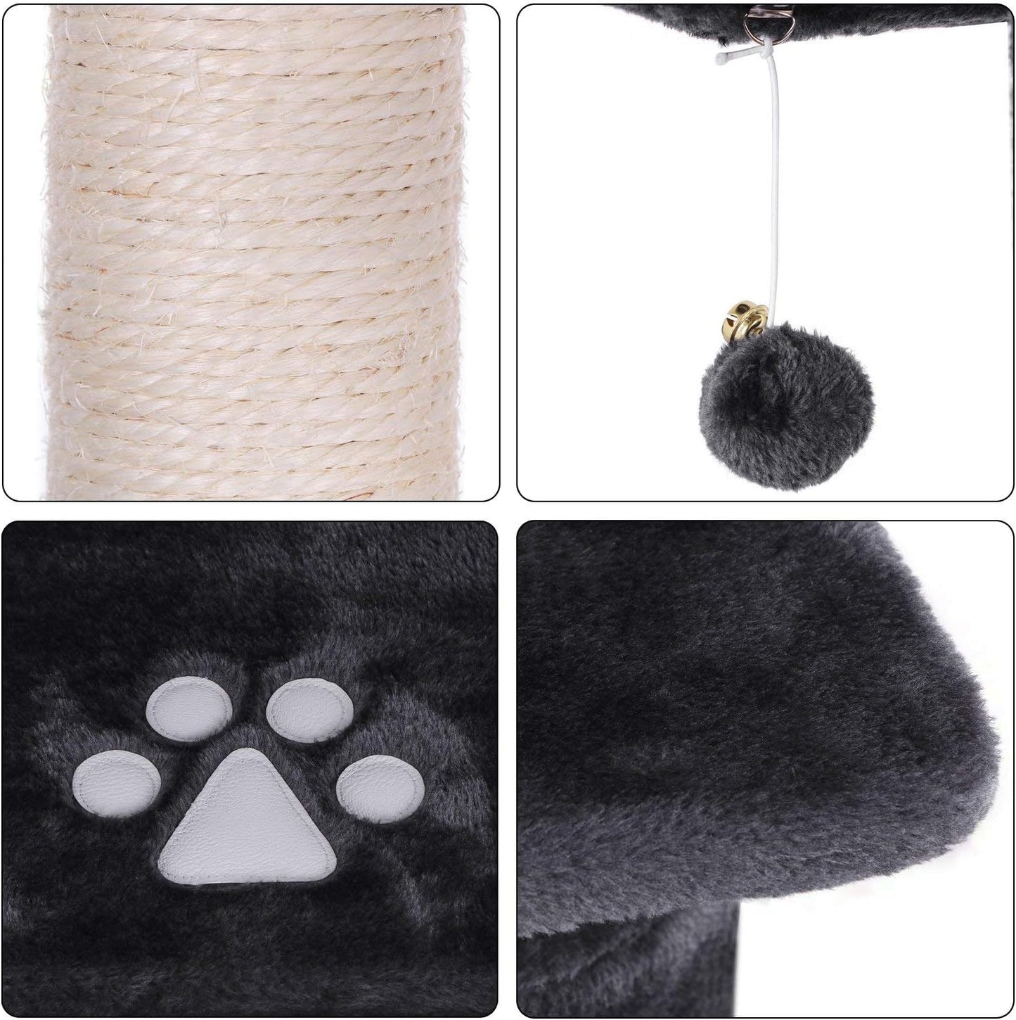 Cat Tree Condo Tower Kitten Furniture Activity Center Pet Kitty Play House with Sisal Scratching Posts Perches Hammock Grey MMJ01B