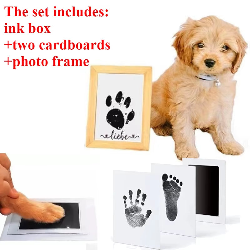 Paw Print Clean Touch Ink Pad with a Picture Frame, Dog or Cat Pet Owner Keepsake, DIY Inkless Nose Pawprint Impression Making
