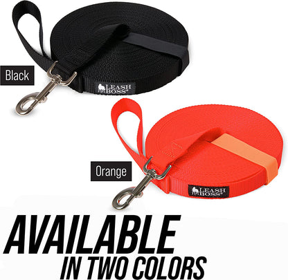 Free Range - Long Dog Leash for Large Dogs + Drawstring Backpack - 1 Inch Nylon Training Lead with Padded Handle (Black) (50 Ft)