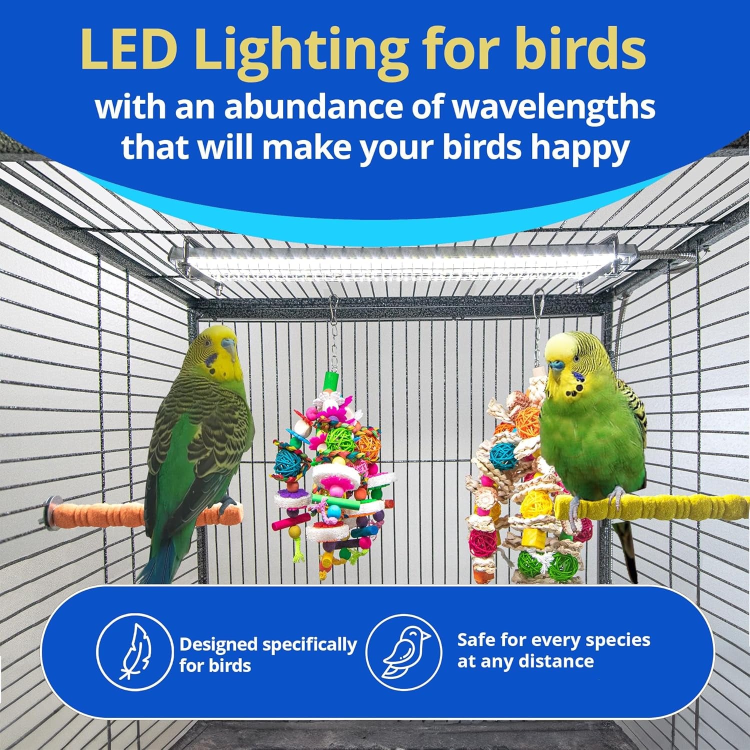 Happybird Lighting Company - Bird Cage Light with Chew Guard for Parrots - Full Spectrum LED Pet Lamp - Simulates Natural Environment (60 Cm Parrot Light)