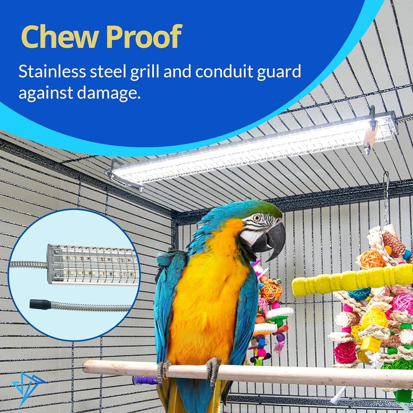 Happybird Lighting Company - Bird Cage Light with Chew Guard for Parrots - Full Spectrum LED Pet Lamp - Simulates Natural Environment (60 Cm Parrot Light)