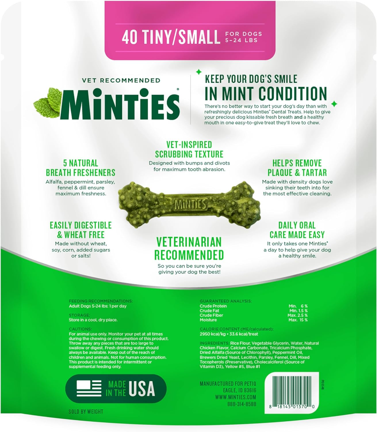 Dog Dental Bone Treats, Tiny/Small Dental Dog Treats, 16 Ounces, Cleans Teeth, Fight Bad Breath, Removes Plaque and Tartar, 16 Count