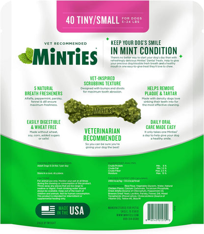 Dog Dental Bone Treats, Tiny/Small Dental Dog Treats, 16 Ounces, Cleans Teeth, Fight Bad Breath, Removes Plaque and Tartar, 16 Count