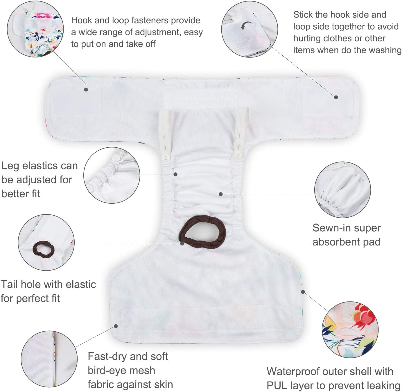 Dog Diapers Female Washable Small Medium Large 3 Pack Reusable Doggie Diapers Puppy Period Pants for Doggy Heat Cycle Peeing D14XS