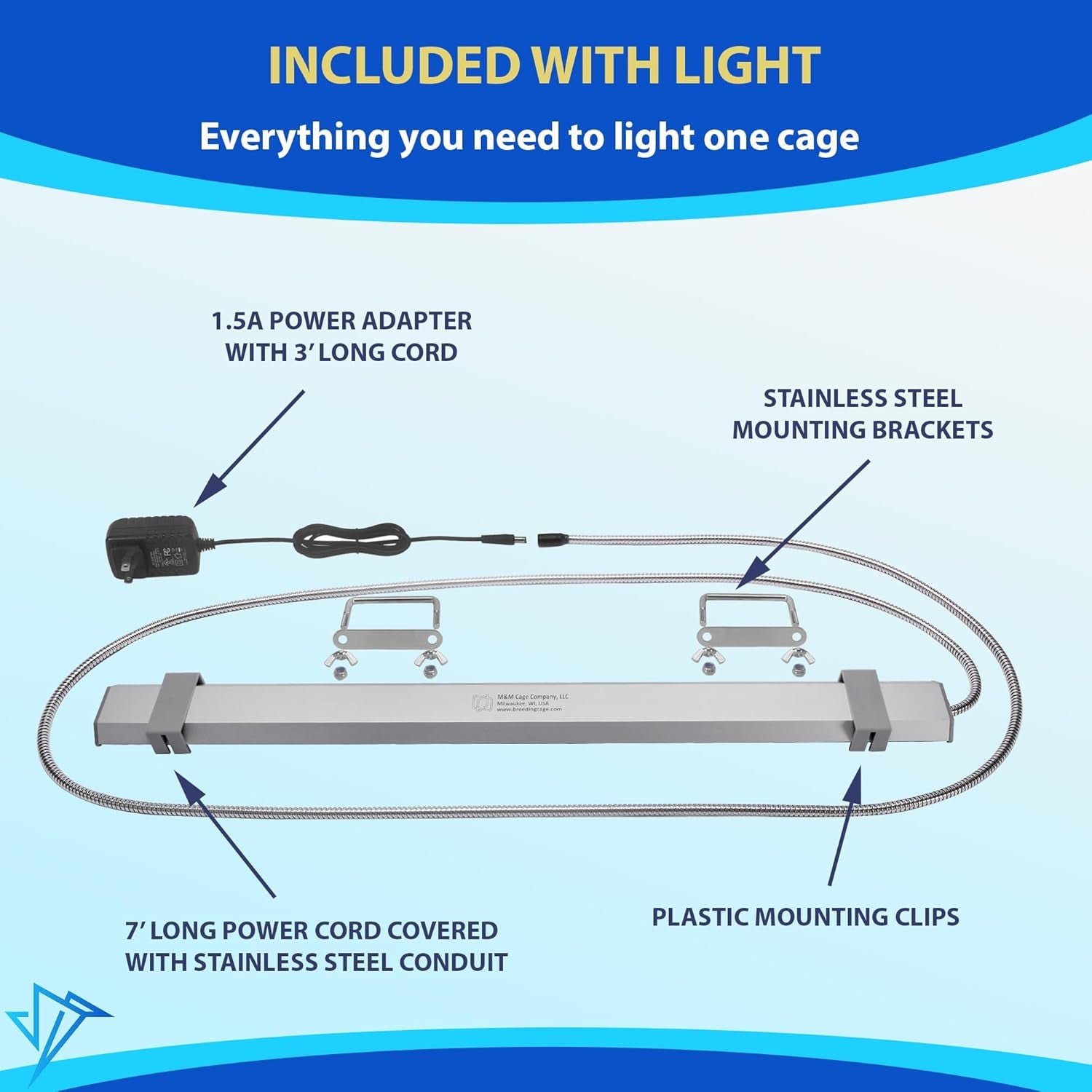 Happybird Lighting Bird Cage Light with Chew Guard - Full Spectrum LED Pet Light - Simulates Natural Environment - Safe for Hookbill Birds – Easy to Install - (18" Long)