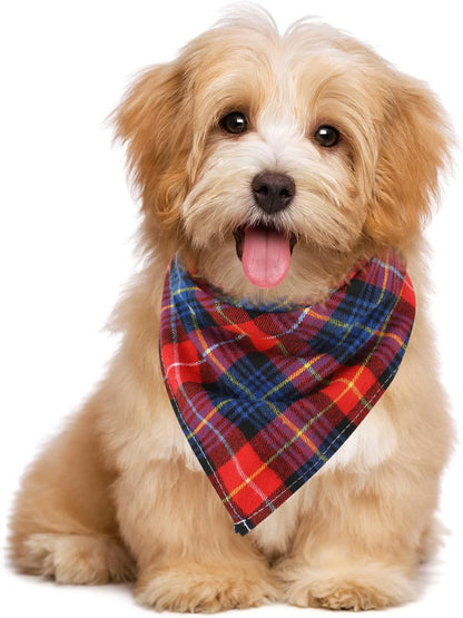 12 Piece Christmas Dog Bandanas Plaid Pet Bandanas Scarf Triangle Bibs Kerchief Washable Reversible Adjustable Pet Costume Accessories for Small Large Dogs and Cats(Lattice Graphic)