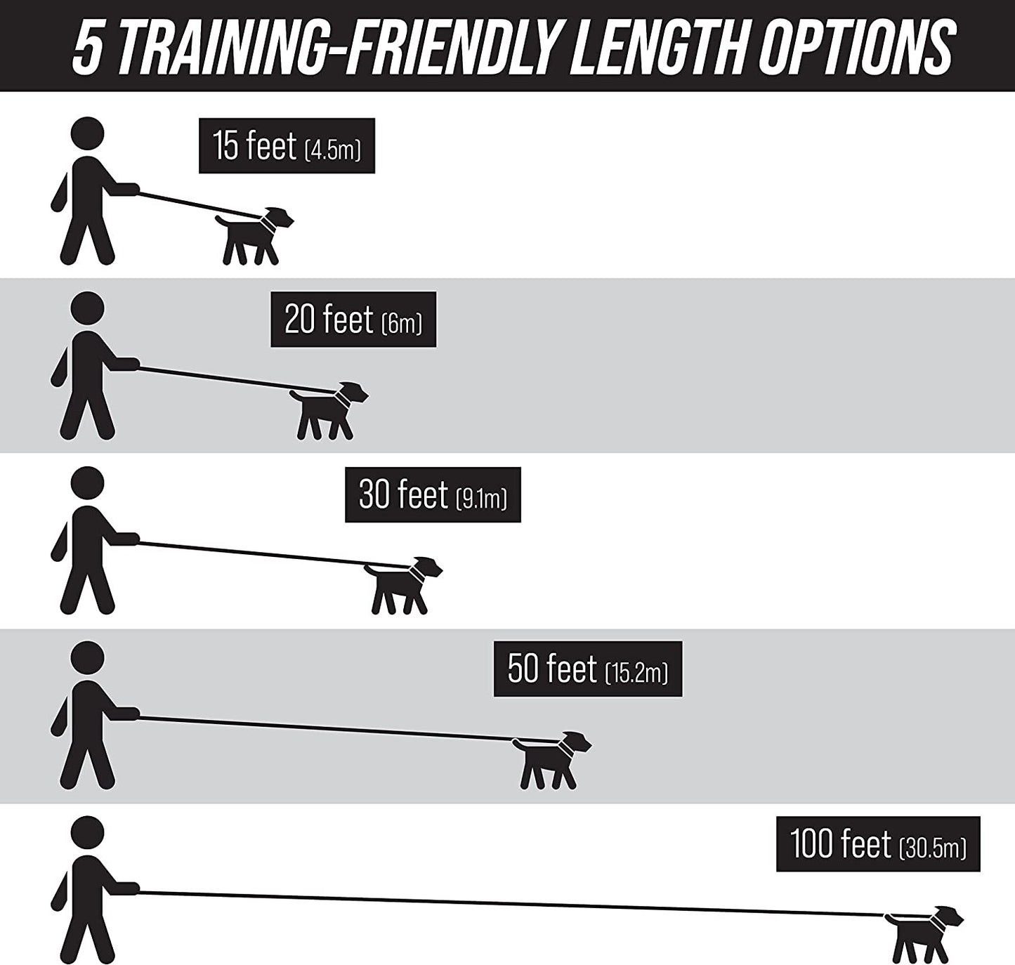 Free Range - Long Dog Leash for Large Dogs + Drawstring Backpack - 1 Inch Nylon Training Lead with Padded Handle (Black) (50 Ft)