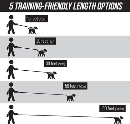 Free Range - Long Dog Leash for Large Dogs + Drawstring Backpack - 1 Inch Nylon Training Lead with Padded Handle (Black) (50 Ft)