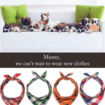 12 Piece Christmas Dog Bandanas Plaid Pet Bandanas Scarf Triangle Bibs Kerchief Washable Reversible Adjustable Pet Costume Accessories for Small Large Dogs and Cats(Lattice Graphic)