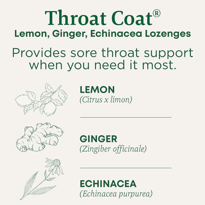 Lozenges, Organic Throat Coat Lemon Ginger Echinacea, Sore Throat Support, 16 Individually Wrapped Lozenges