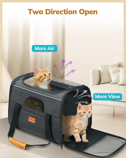 Cat Carrier - Cat Carrier Soft for Medium or Large Cats up to 20Lbs, with Dual-Sided Cushion, Secure Buckle and Foldable Bowl, Dog Carriers for Small Dogs - Pet Carrier (Dark Gray)