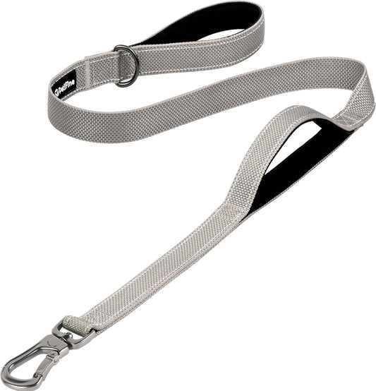 4FT Heavy Duty Dog Leash with Soft Padded Double Handle, Durable Strong Clasp Dog Leashes, Reflective Nylon Walking Lead for Large,Medium,Small Breed Dogs, Grey